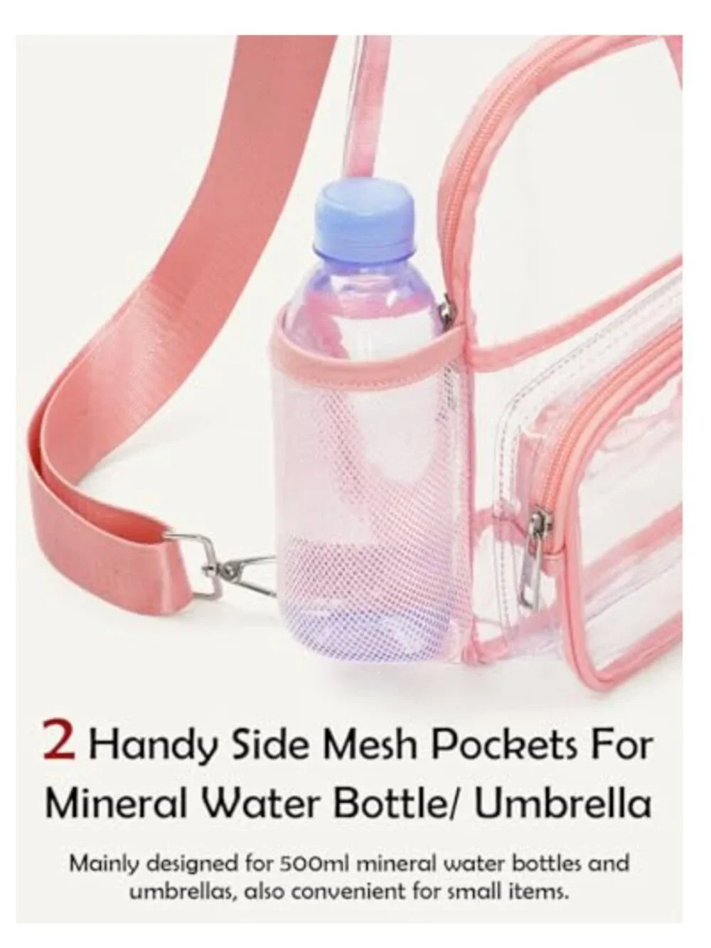 Clear Stadium Approved Sling Bag Crossbody Purse with Water Bottle Pockets